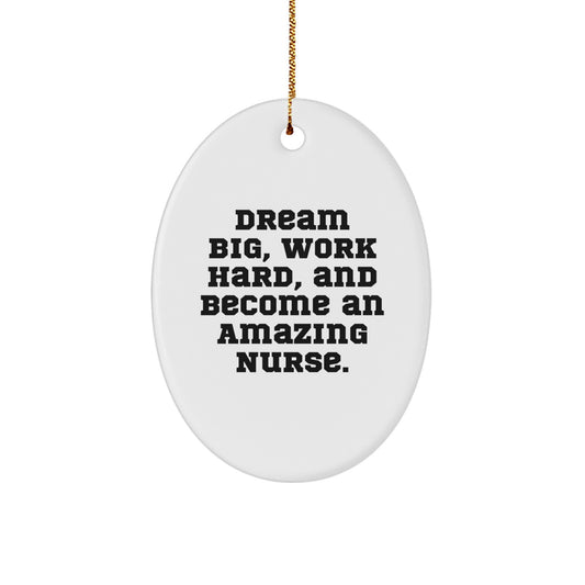 Funny Nurse Gift Ideas - Inspirational Oval Ornament, 'Dream Big, Work Hard, And Become An Amazing Nurse.' - Gifts from Men to Women, Coworkers, Family, and Friends for Christmas - Image 1