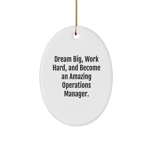 Inspirational Operations Manager Christmas Unique Gifts from Friends, Funny Oval Ornament with 'Dream Big, Work Hard' Quote, Perfect for Coworkers, Men, Women, or Family - Image 1