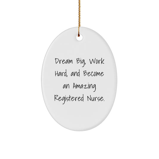 Gifts from Family for Registered Nurses - Inspirational Oval Ornament - 'Dream Big, Work Hard, And Become An Amazing Registered Nurse.' - Christmas Unique Gifts - Image 1