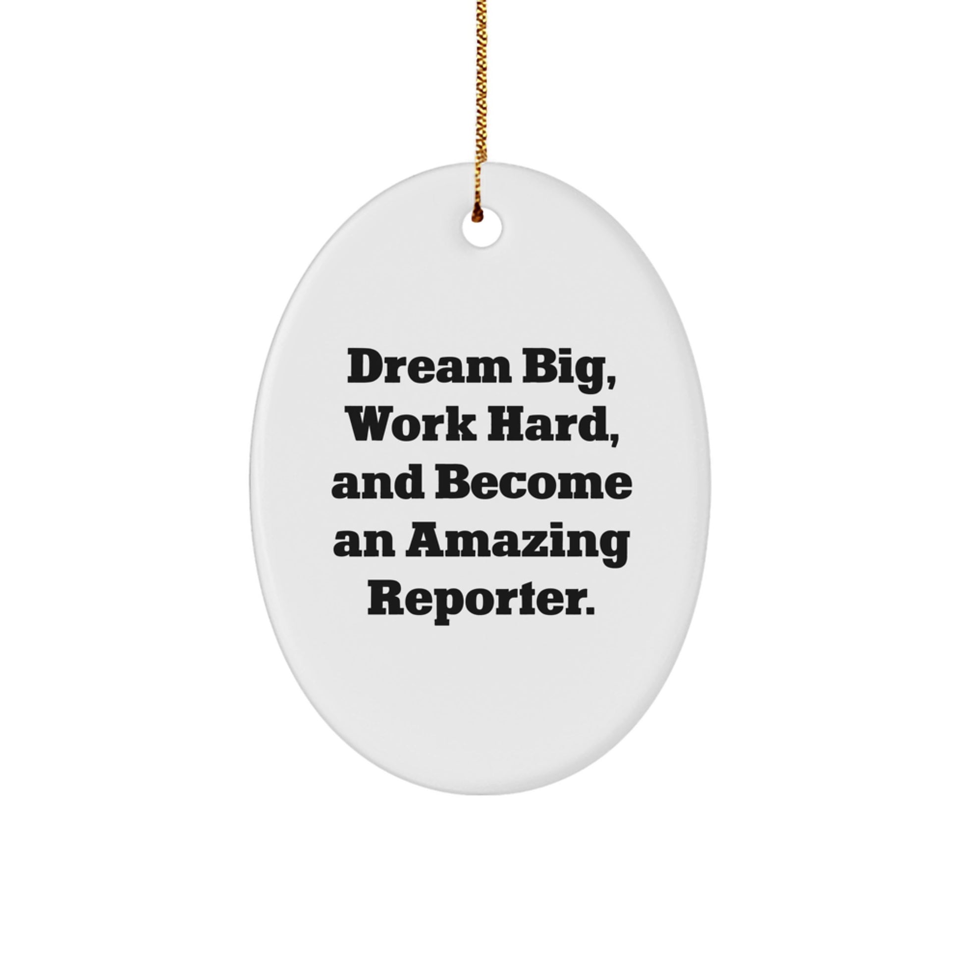 Funny Reporter Gifts, Work Hard and Dream Big Oval Ornaments, Inspirational Christmas Memorable Presents for Reporter Friends, Family and Coworkers - Image 1