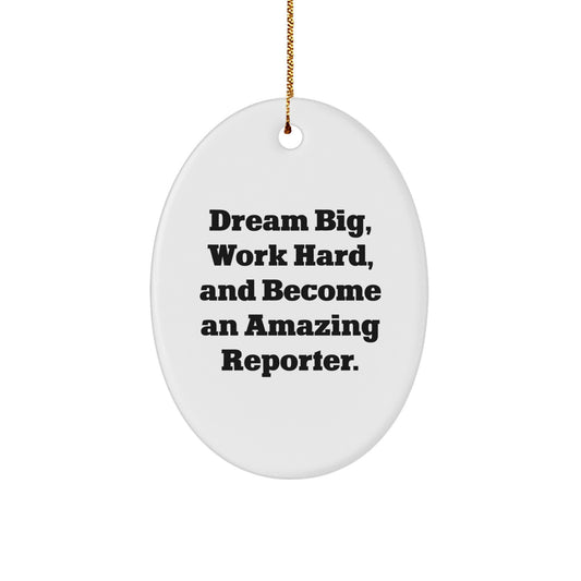 Funny Reporter Gifts, Work Hard and Dream Big Oval Ornaments, Inspirational Christmas Memorable Presents for Reporter Friends, Family and Coworkers - Image 1