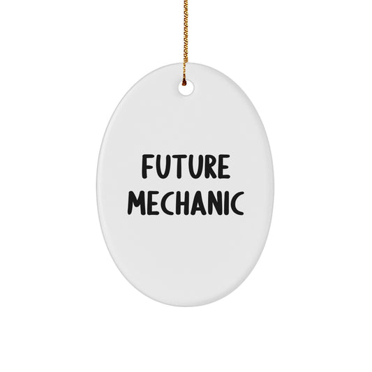 Funny Future Mechanic Gifts from Family for Mechanic Men Oval Ornament, Christmas Unique Gifts - Image 1
