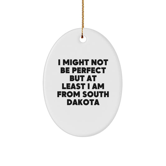 South Dakota Gifts from Friends to Family - I Might Not Be Perfect Oval Ornament, Funny Quote, White Oval Shaped, 3.25'' Tall, Christmas Unique Gifts - Image 1