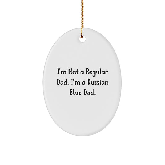 Funny Russian Blue Cat Dad Gifts for Men Friends Family - Oval Ornament for Christmas Decorations - Image 1