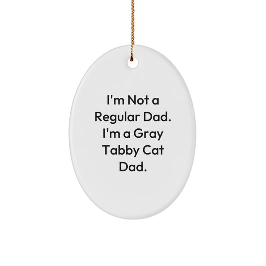Gray Tabby Cat Dad Oval Ornament Gift from Men to Friends for Christmas Unique - Image 1
