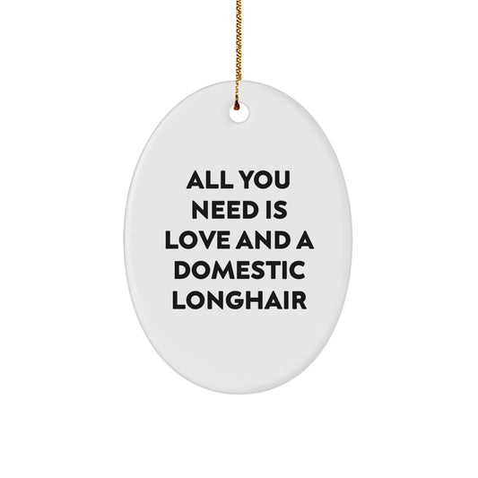 Domestic Longhair Cat Gifts from Friends, Christmas Unique Oval Ornament with 'All You Need Is Love And A Domestic Longhair' Quote, Gifts for Domestic Longhair Cat Lovers - Image 1