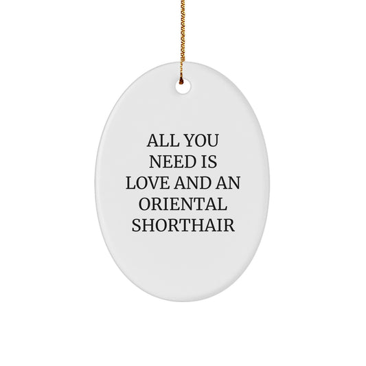 Oriental Shorthair Cat Lover Gifts for Men from Friends, Funny Oval Ornament Christmas Unique Items, All You Need Is Love And An Oriental Shorthair - Image 1