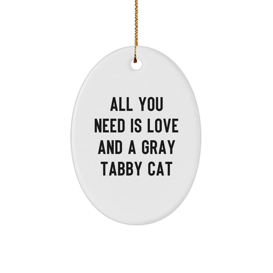 Gray Tabby Cat Oval Ornament - A Heartwarming Gift from Family to Friends at Christmas Time - Image 1