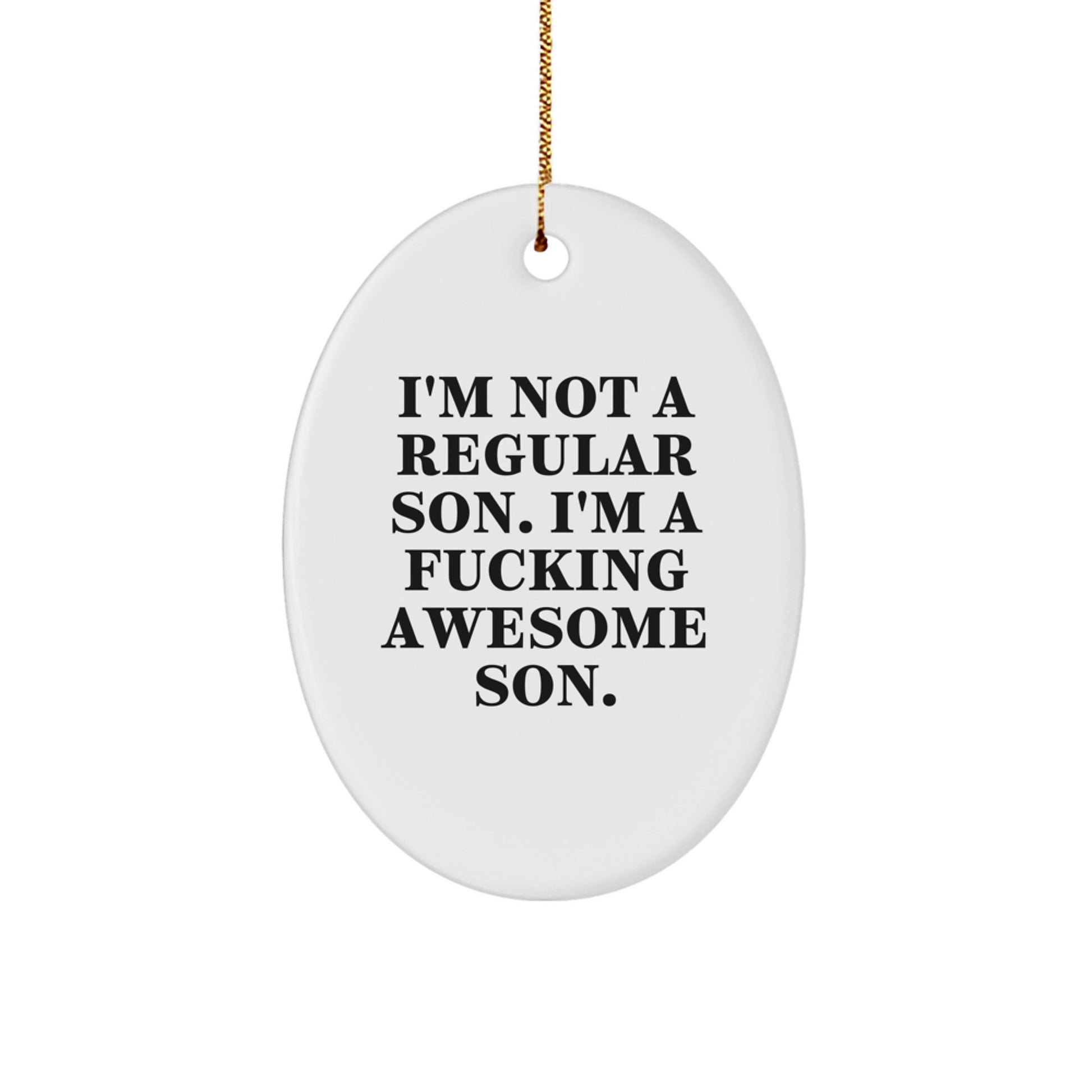 Funny Son Gifts from Mom - I'm Not A Regular Son, I'm A F--king Awesome Son Oval Ornament for Men, Boys, Christmas Unique Gifts - Image 1