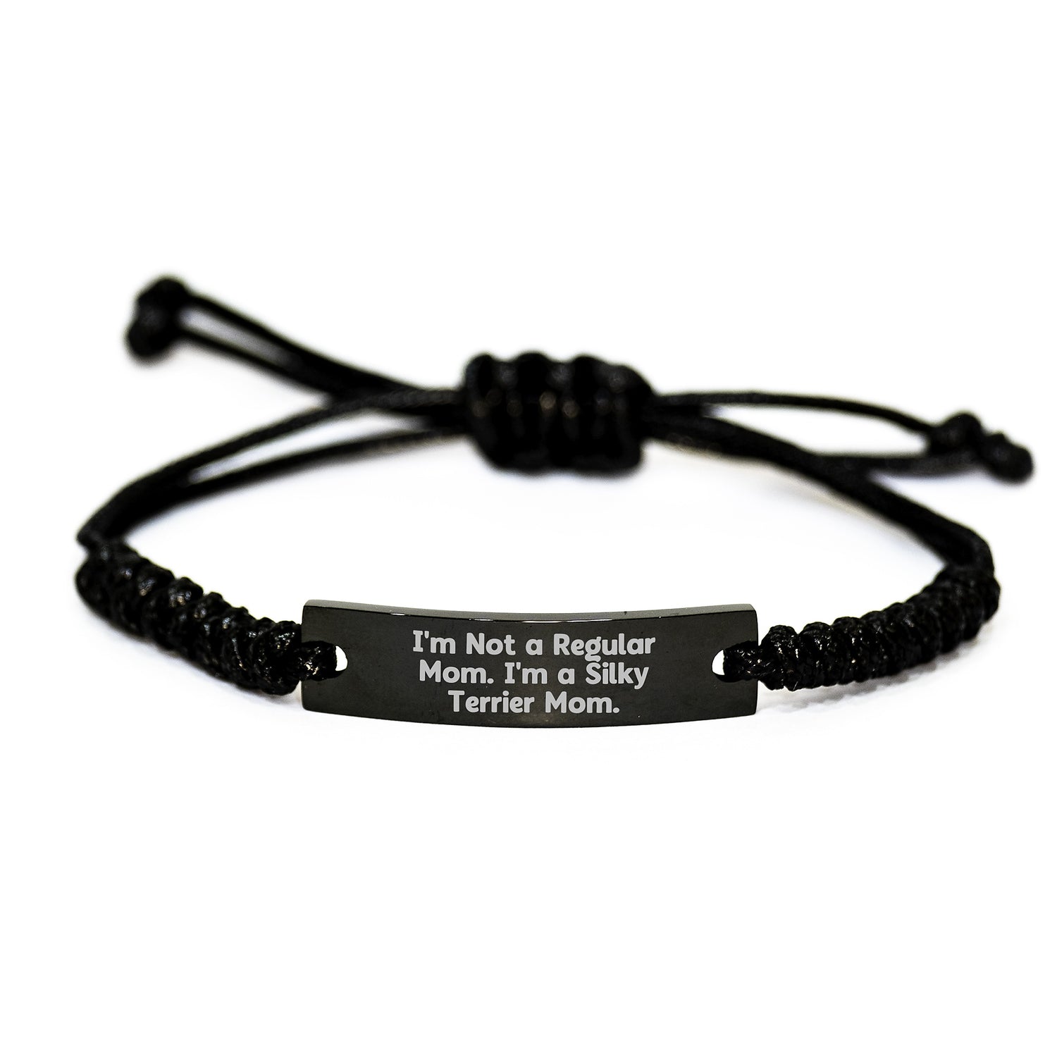 Silky Terrier Dog Mom Funny Quote Rope Bracelets Gifts for Graduation from Mom to Silky Terrier Dog - Adjustable Black Rope, Resistant to Rust and Corrosion - Image 1