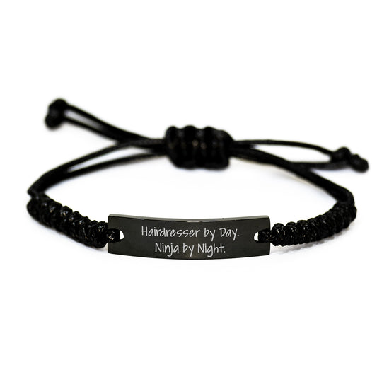 Hairdresser Ninja Gifts from Friends and Family, Birthday Unique Rope Bracelet, 'Hairdresser By Day. Ninja By Night.' Quote - Image 1