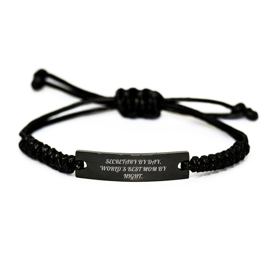 Funny Secretary Gifts, Birthday Unique Rope Bracelet, Gifts from Mom for Secretary By Day, World's Best Mom By Night. - Image 1