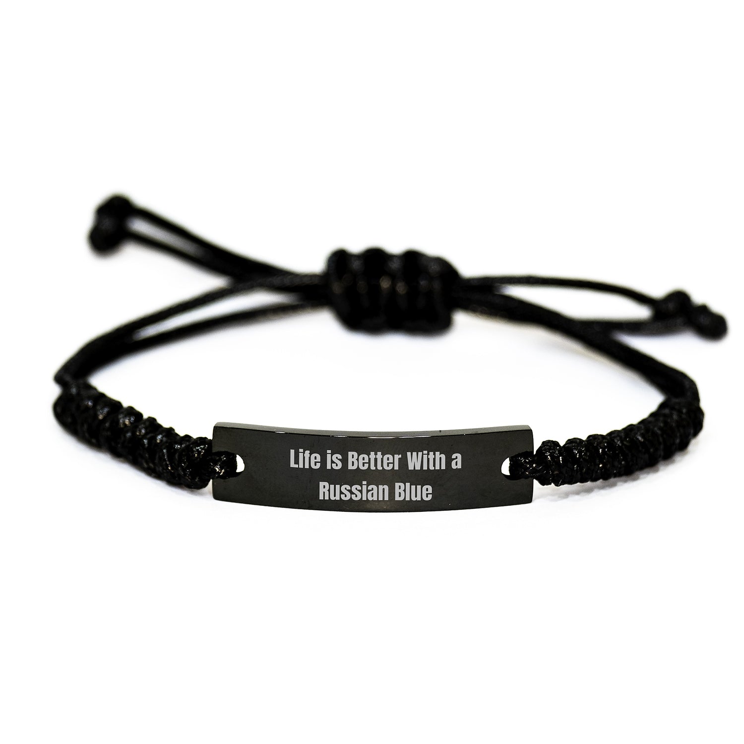 Russian Blue Cat Lovers' Gift, Rope Bracelet with Inspirational Quote, Adjustable, Black, Gifts from Friends, for Russian Blue Cat Enthusiasts, Graduation Unique Gifts - Image 1