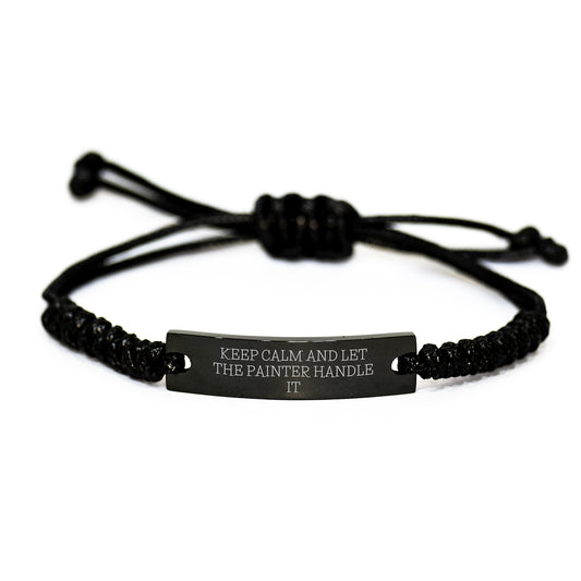Funny Painter Gifts from Friends to Graduating Painter Friends - Keep Calm Rope Bracelet, Adjustable Black Stainless Steel with Interlaced Rope, Inspirational Quote - Image 1