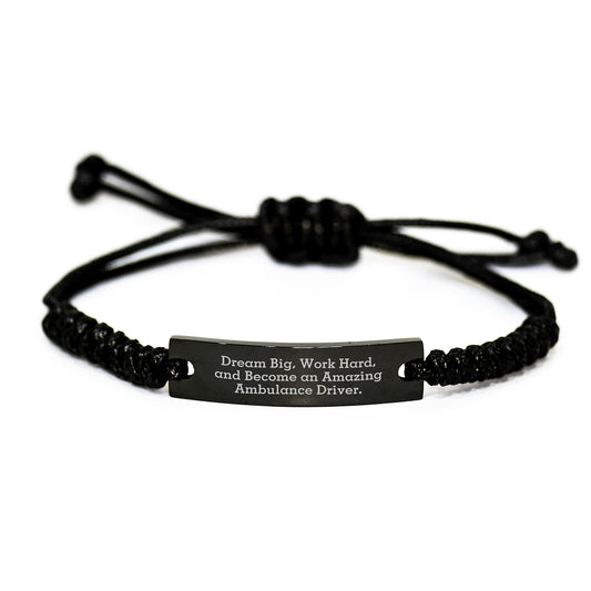 Ambulance Driver Gifts, Inspirational Quote Rope Bracelet, Gifts from Friends for Ambulance Driver, Birthday Unique Gifts, Adjustable Black Rope, Engraved Black Stainless Steel - Image 1