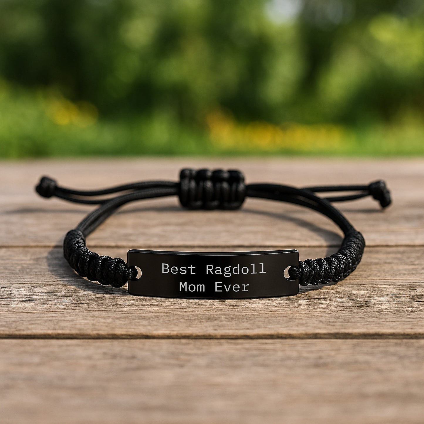 Ragdoll Cat Mom Gifts from Friends, Unique Birthday Presents for Best Ragdoll Mom Ever, Adjustable Rope Bracelet, Black Stainless Steel Engraved - Image 2