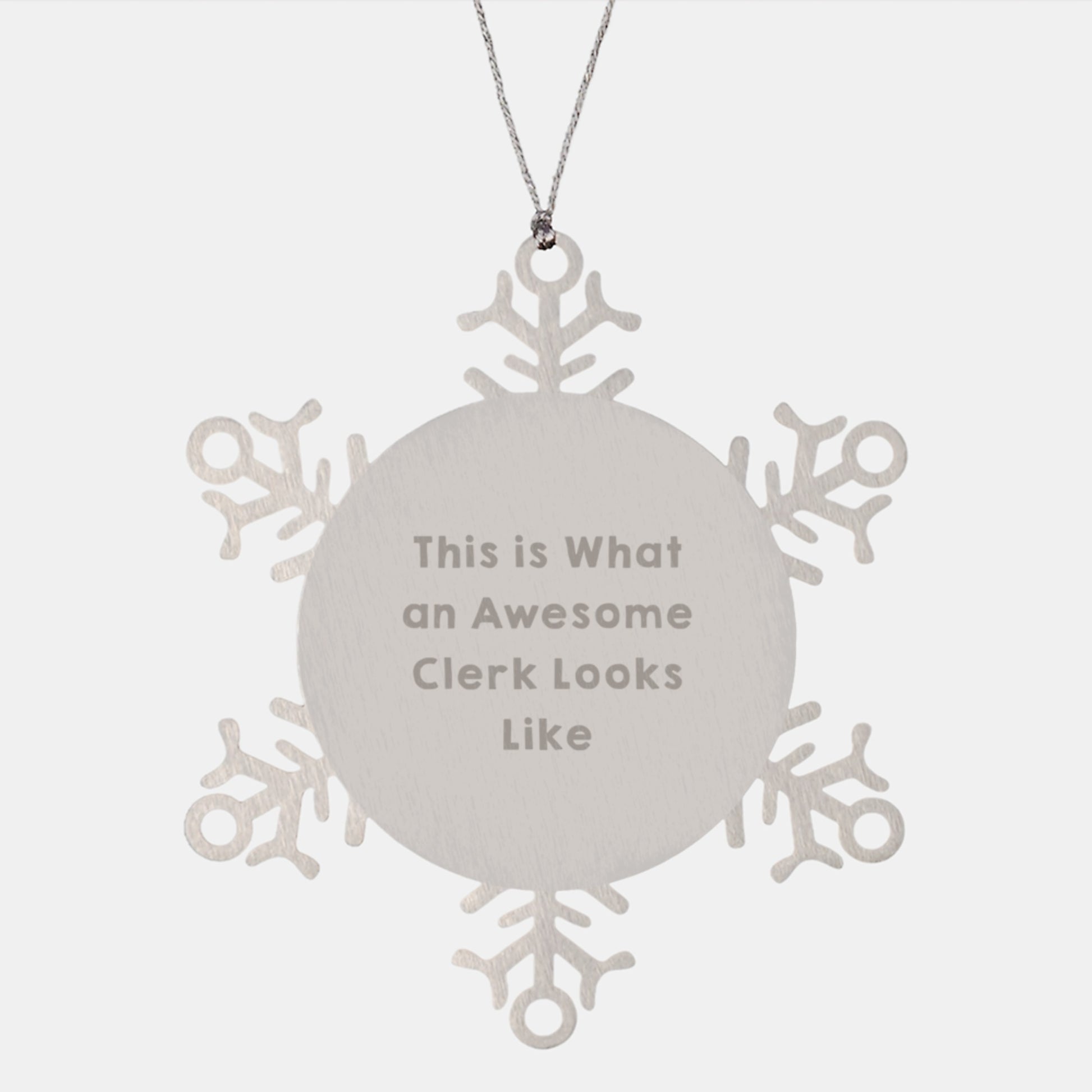 Funny Clerk Gifts from Friends - Snowflake Ornament, Christmas Unique Presents for Clerk, 'This Is What An Awesome Clerk Looks Like' Quote - Image 1