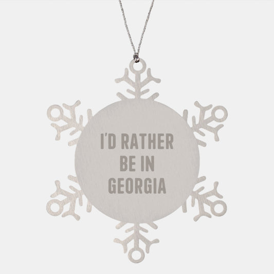 Georgia Snowflake Ornament Gifts from Friends to Family, 'I'd Rather Be in Georgia' Quote, Shatterproof Stainless Steel, 3.14 inches, Christmas Unique - Image 1
