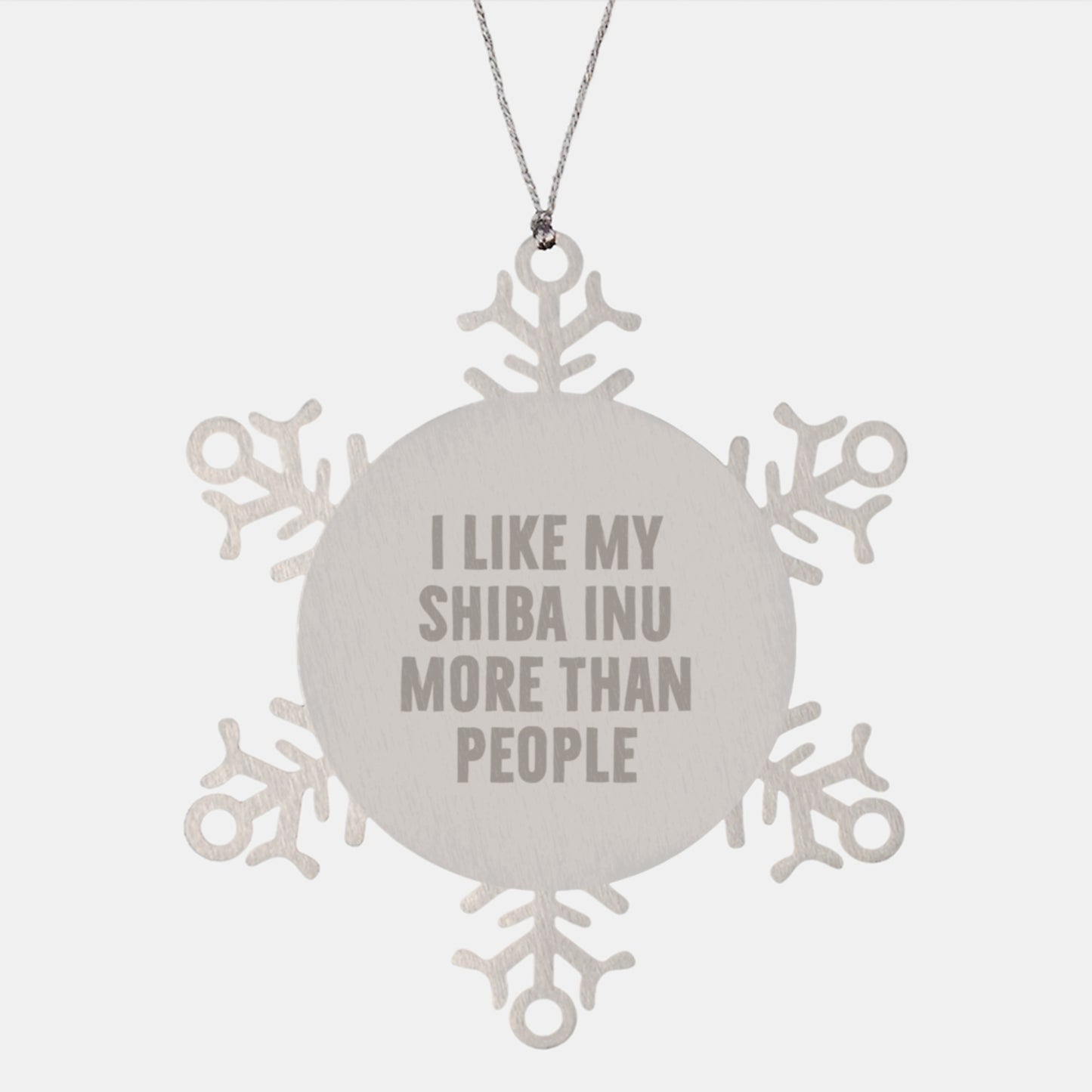 Funny Shiba Inu Dog Gifts from Men to Friends, Snowflake Ornament for Christmas, 'I Like My Shiba Inu More Than People' Quote - Image 1