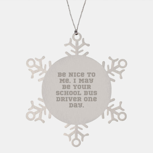 Funny Snowflake Ornament Gifts from Men to School Bus Driver, Be Nice To Me One Day, School Bus Driver Christmas Unique - Image 1