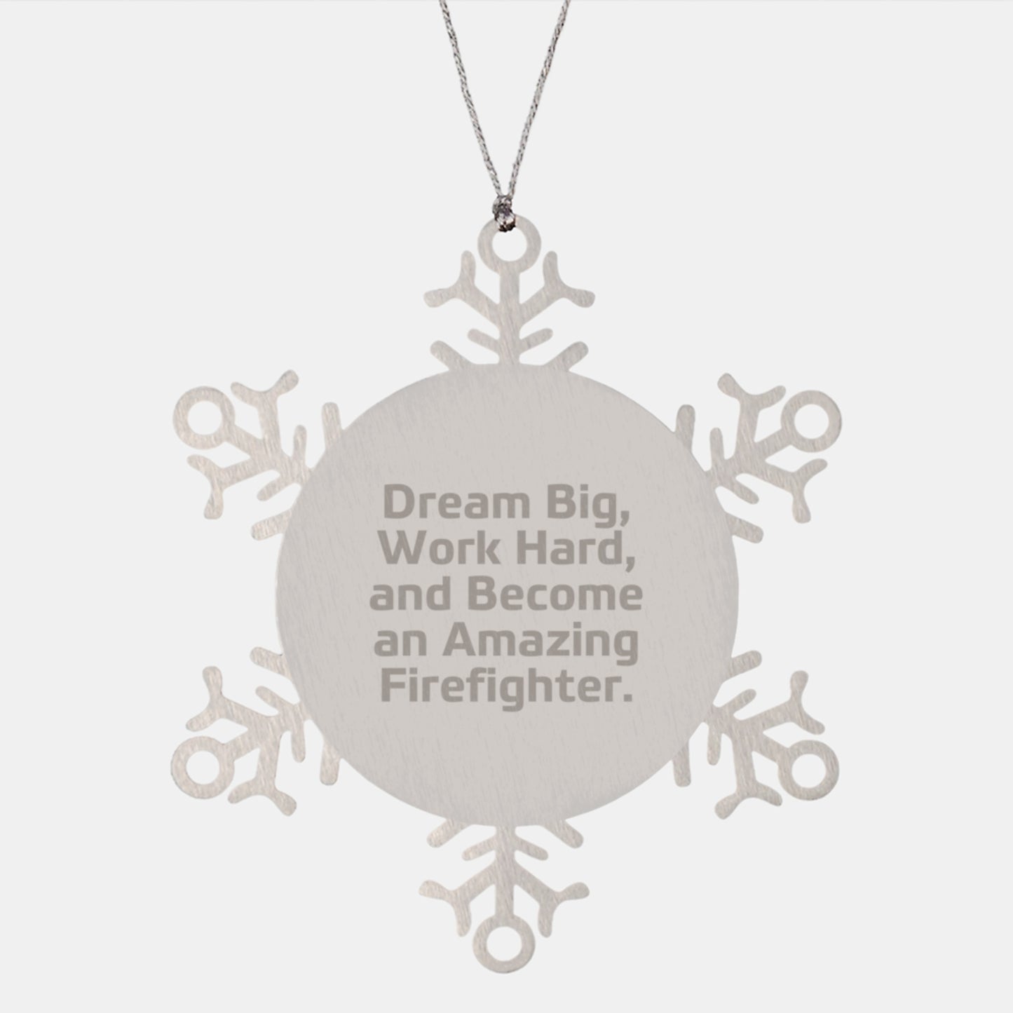Unique Inspirational Firefighter Gifts from Loved Ones Christmas Snowflake Ornament for Firefighter Friend, Funny Cute Quote 'Dream Big, Work Hard' - Image 1
