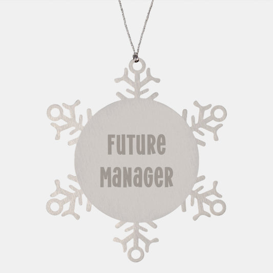 Funny Manager Gifts - Snowflake Ornament, 'Future Manager' Quote, Stainless Steel, Shatterproof, Gifts from Family, for Manager - Image 1