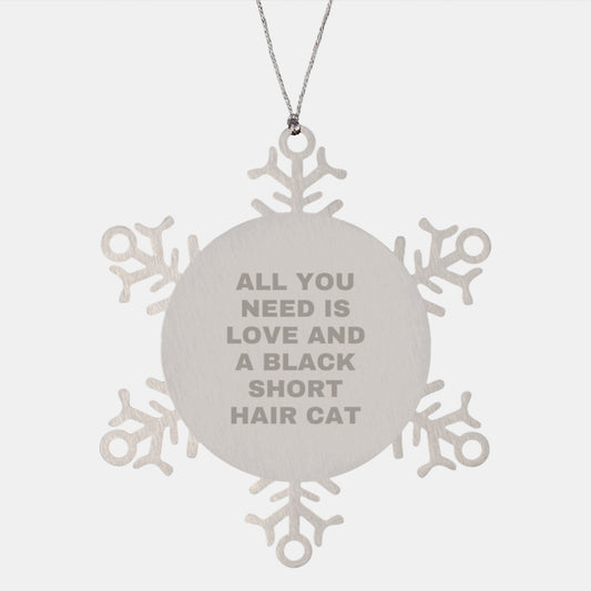 Funny Black Short Hair Cat Lover Gifts, Snowflake Ornament for Cat Enthusiasts, Christmas Unique Gifts from Friends, Family, or Yourself - Image 1