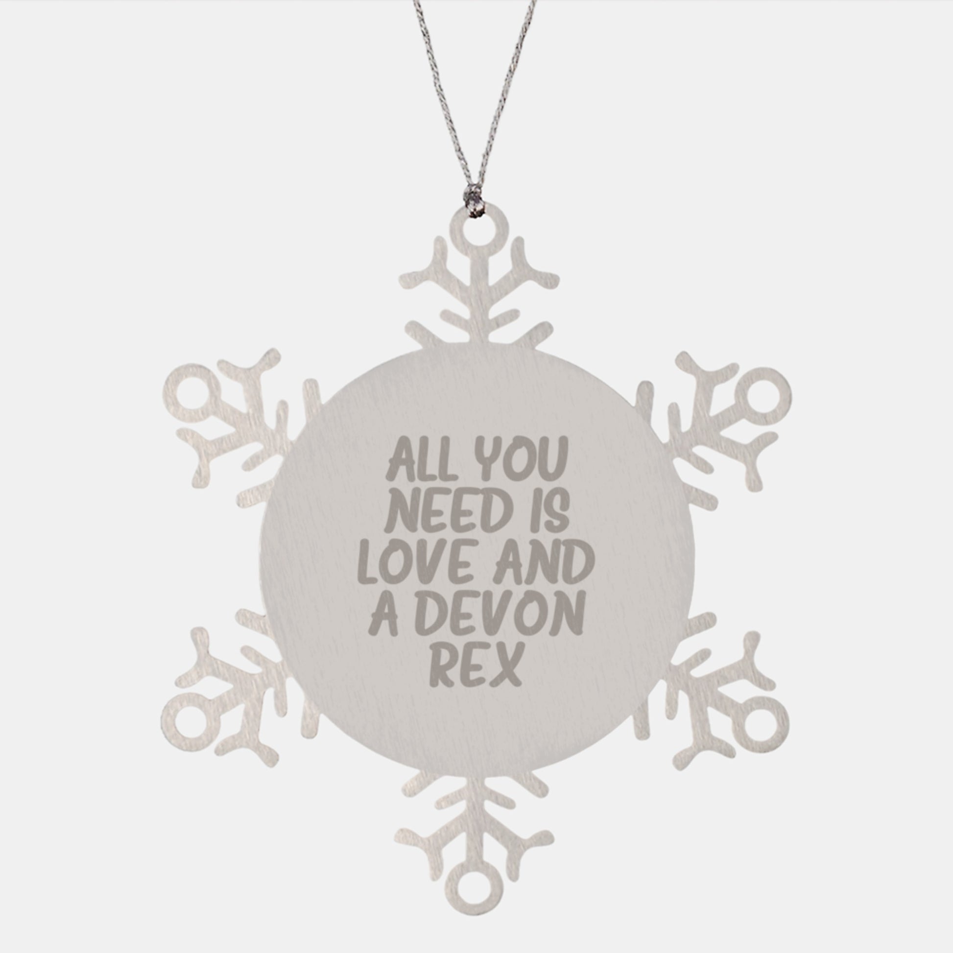 Devon Rex Cat Lover Gifts from Friends for Christmas Unique Snowflake Ornaments, 'All You Need Is Love And A Devon Rex', Shatterproof Stainless Steel, 3.14 inches - Image 1