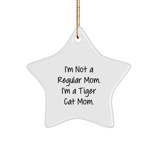 Funny Tiger Cat Mom Gifts from Friends for Christmas - Star Ornament, White, 3.25" Tall, Durable MDF with Vivid Colors, Gift for Tiger Cat Enthusiasts - Image 1