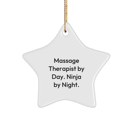 Massage Therapist Gifts from Friends, Family, or Coworkers - Star Ornament with 'Massage Therapist By Day. Ninja By Night.' Quote - Unique Christmas Unique Gifts for Massage Therapist, Men, or Women - Image 1