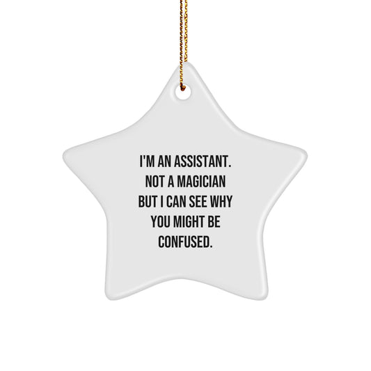 Funny Assistant Gifts from Family for Friends - Star Ornament with 'I'm An Assistant. Not A Magician But I Can See Why You Might Be Confused.' Quote - Christmas Unique Delights - Image 1