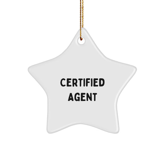 Agent Star Ornament Funny Quote Gifts from Men to Friends at Christmas Time - Cute Agent Star Shaped Decoration with Gold Cord - Image 1