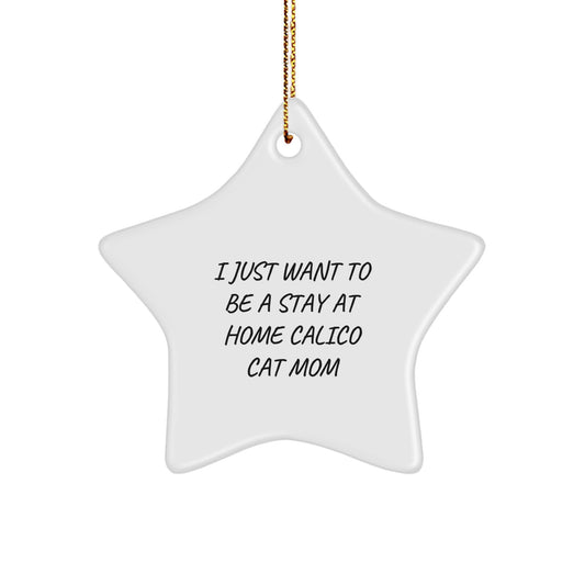 Calico Cat Mom Gifts from Friends for Christmas - 'I Just Want To Be A Stay At Home Calico Cat Mom' Star Ornament, White, 3.25" Tall, Christmas Unique Gift Ideas - Image 1