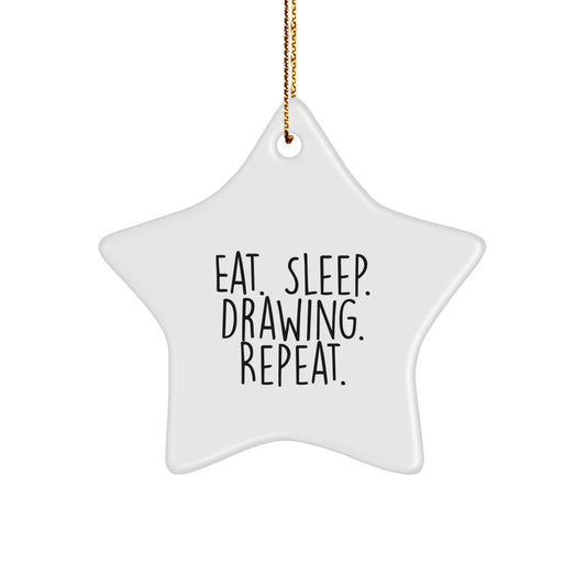 Funny Drawing Gifts for Women from Friends, Eat. Sleep. Drawing. Repeat. Star Ornament for Christmas - Image 1