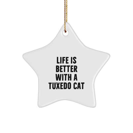 Funny Tuxedo Cat Gifts for Men Friends Christmas Star Ornament 'Life Is Better With A Tuxedo Cat' from Family - Image 1