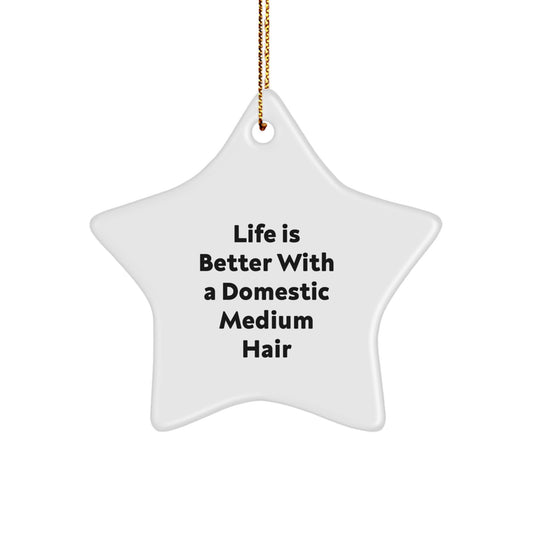 Domestic Medium Hair Gifts, Funny Star Ornament for Christmas, 'Life Is Better With A Domestic Medium Hair' Quote, from Friends and Family - Image 1