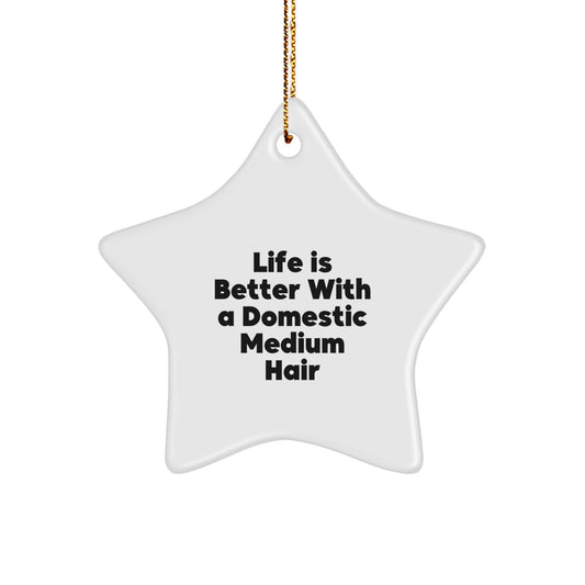 Domestic Medium Hair Gifts from Friends, Life Is Better With A Domestic Medium Hair Star Ornament for Christmas - Image 1