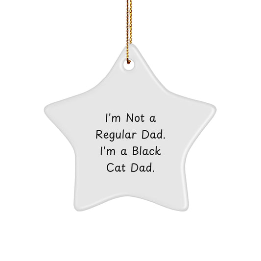 Black Cat Dad's Funny Christmas Unique Gift for Friends from Him - Star Ornament, White, 3.25" Tall, MDF with High-Gloss Finish - Image 1