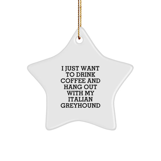 Funny Italian Greyhound Dog Lover Gift, I Just Want To Drink Coffee And Hang Out With My Italian Greyhound, Star Ornament from Friends to Family - Image 1