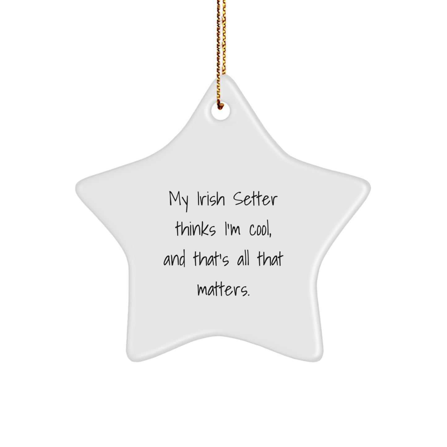 Irish Setter Dog Gifts from Friends - Star Ornament for Christmas, 'My Irish Setter Thinks I'm Cool, And That's All That Matters.' - Image 1