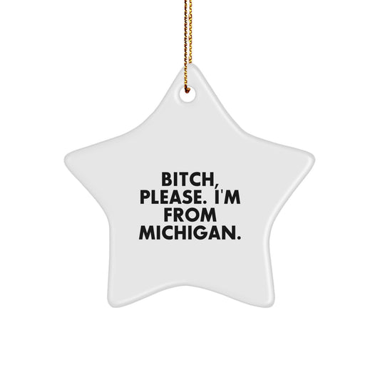 Funny Michigan Star Ornament, Gift for Michigan Men, Gifts from Friends and Family for Christmas Time - Image 1