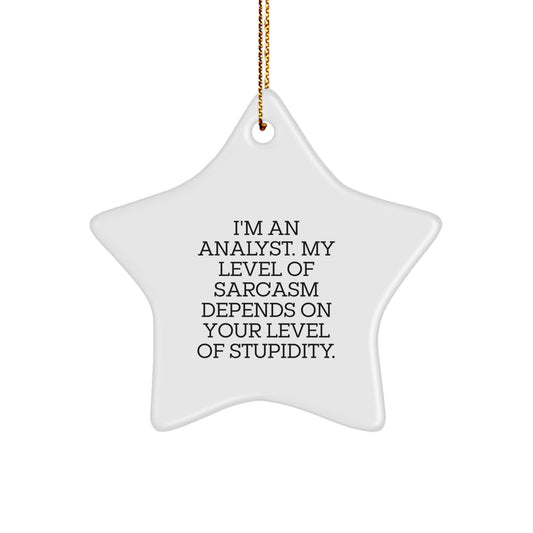 Funny Analyst Gifts from Friends for Christmas - I'm An Analyst. My Level Of Sarcasm Depends On Your Level Of Stupidity. Star Ornament - Image 1