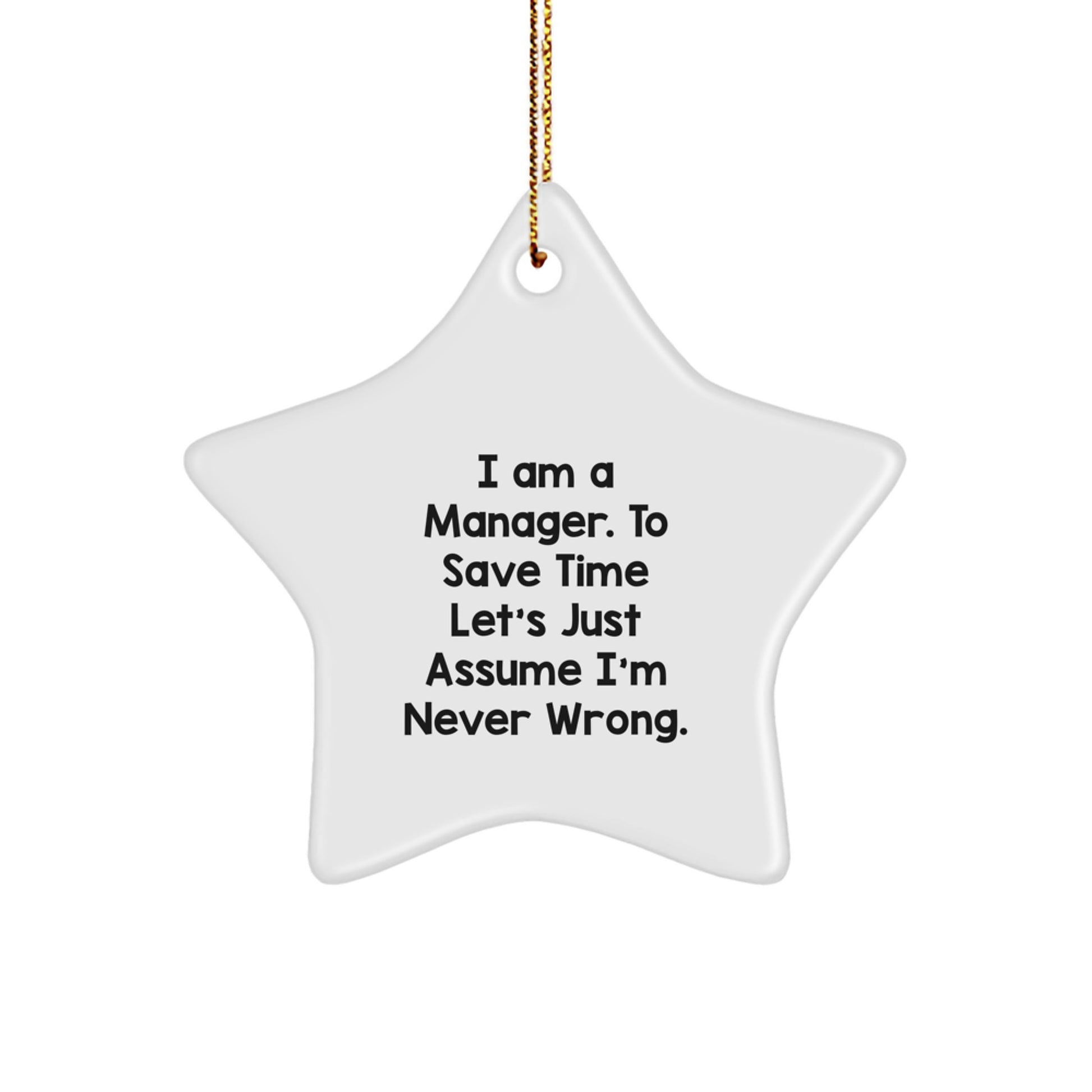 Funny Manager Gifts from Friends, Star Ornament, I'm Never Wrong, White, Christmas Unique Decoration for Office or Home - Image 1