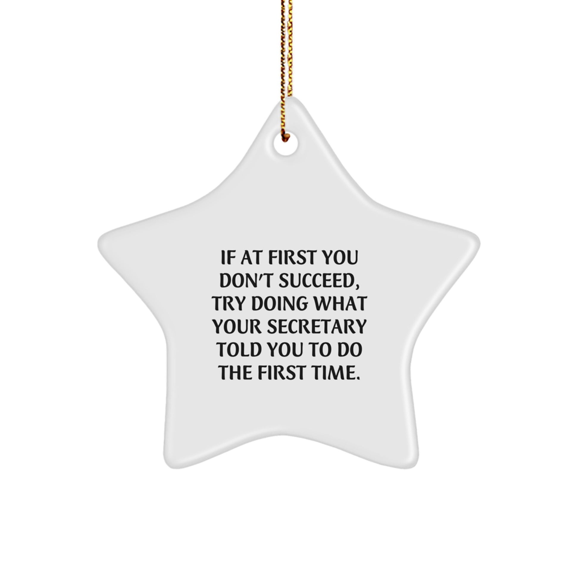 Funny Secretary Star Ornament Gifts from Friends for Men or Women, Christmas Unique Decorations, 'If At First You Don't Succeed, Try Doing What Your Secretary Told You To Do The First Time.' - Image 1