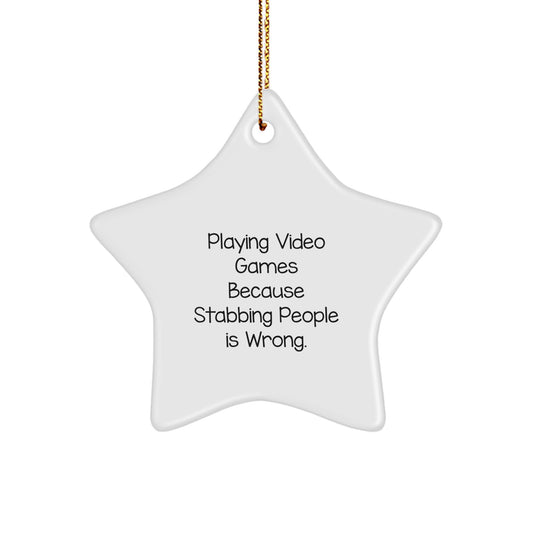 Funny Playing Video Games Star Ornament Gifts for Men, Women, Friends, Family - Star Shaped MDF with Sublimation Printing - Christmas Unique Gifts from Friends and Family - Image 1