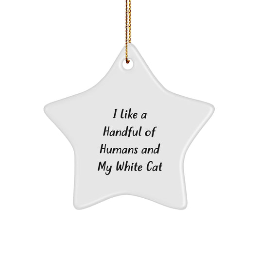Funny White Cat Lover Gifts from Men, Women, or Coworkers to Friends, Family, or White Cat Enthusiasts, White Cat Star Ornament Christmas Decorations - Image 1