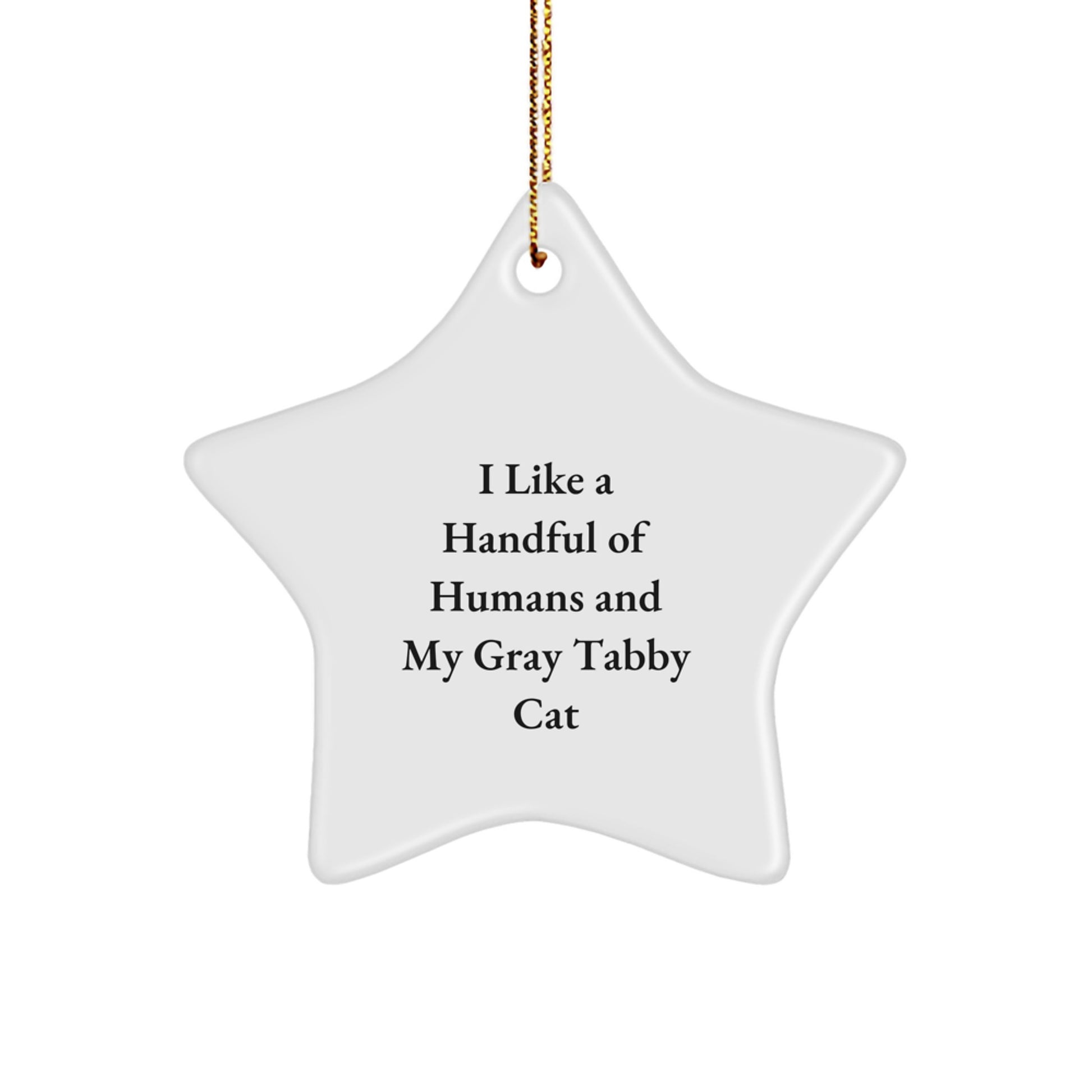 Cute Gray Tabby Cat Star Ornament Gifts from Men to Family at Christmas Time, Funny Quote 'I Like A Handful Of Humans And My Gray Tabby Cat' Star Shaped Decoration - Image 1