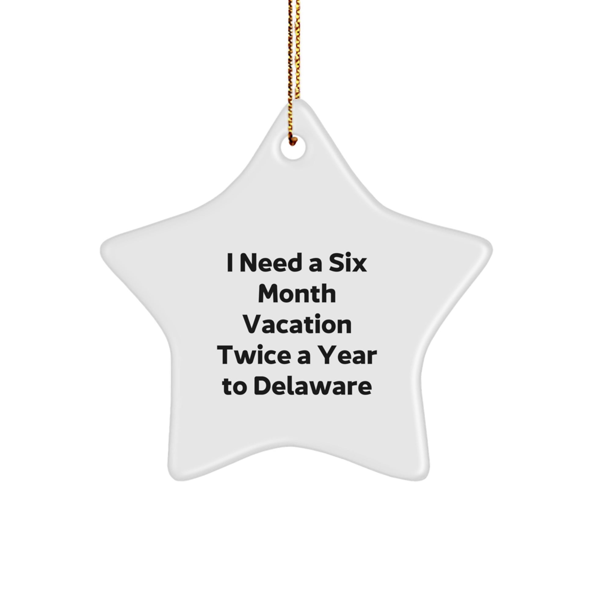 Funny Delaware Star Ornament Gifts from Friends to Men Who Need a Six Month Vacation, I Need a Six Month Vacation Twice a Year To Delaware, Unique Christmas Unique Gifts - Image 1