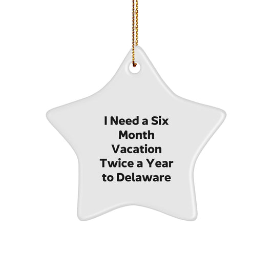 Funny Delaware Star Ornament Gifts from Friends to Men Who Need a Six Month Vacation, I Need a Six Month Vacation Twice a Year To Delaware, Unique Christmas Unique Gifts - Image 1