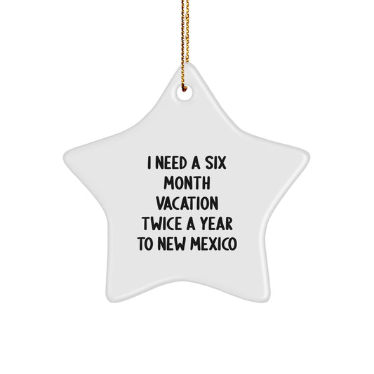 New Mexico Christmas Star Ornament Gifts from Friends and Family to New Mexico Lovers with Humor - 'I Need A Six Month Vacation Twice A Year To New Mexico' - Image 1